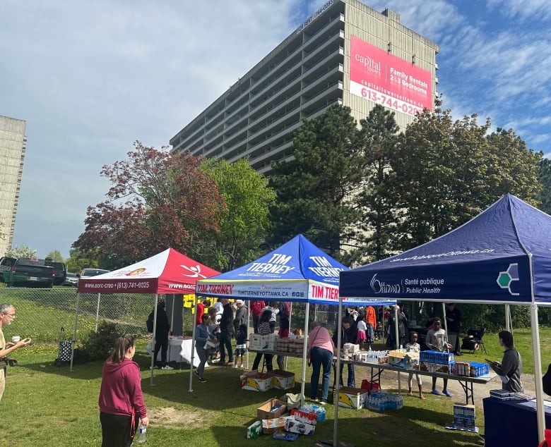 Tents sit in a city park for a fundraising event.