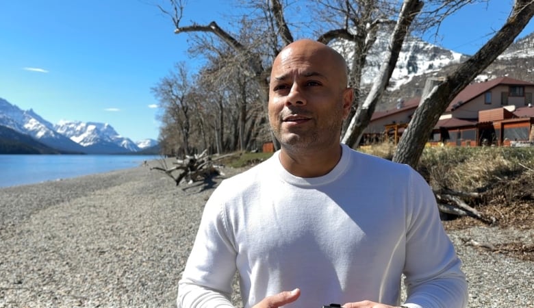 Shameer Suleman is pictured next to Wateron Lake. 