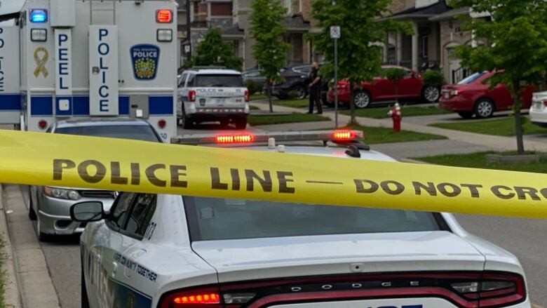 Peel police vehicles at the scene of Saturday's shooting.