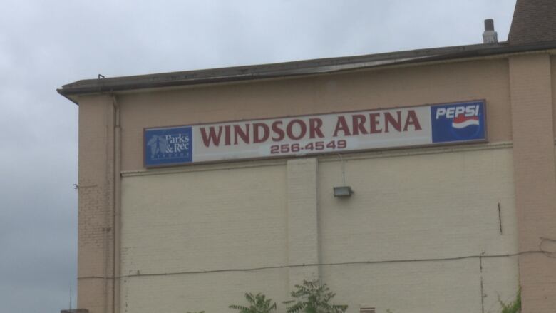 A hockey arena sign.