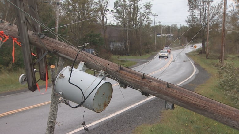 Dozens of power poles in Merigomish were destroyed by Fiona in September 2022.