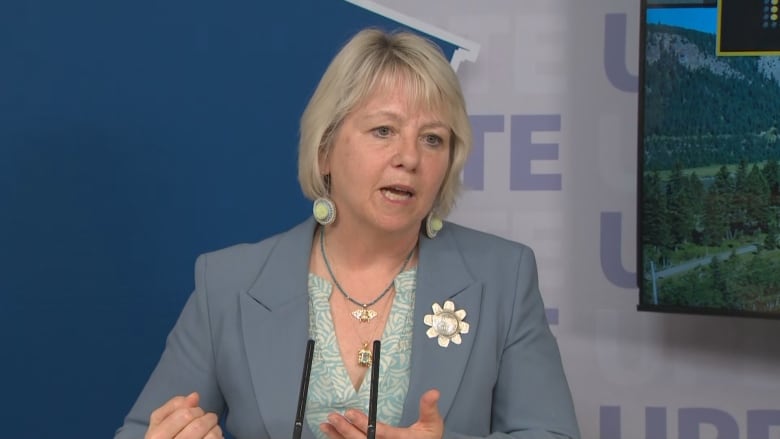 Dr. Bonnie Henry speaking at a press conference