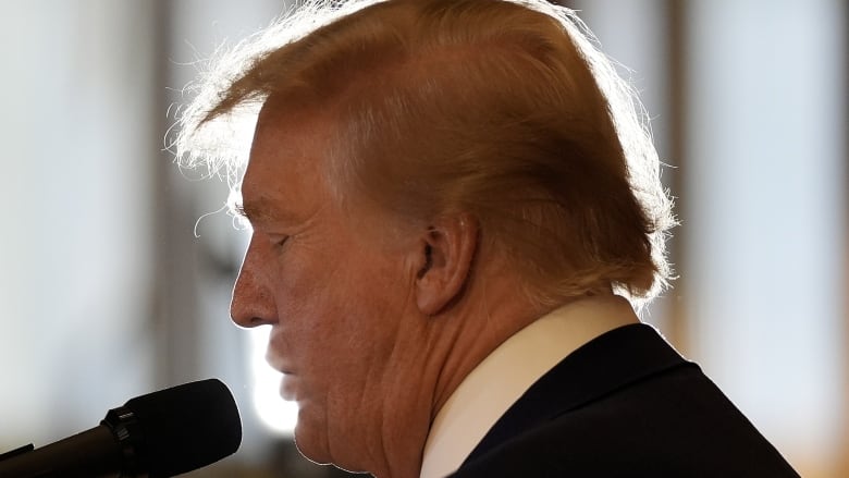 Former U.S. president Donald Trump is seen speaking at Trump Tower in New York.