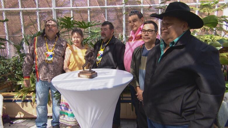 Descendants of D-Day veterans from Peepeekisis Cree Nation in southern Sask. were recently presented with a miniature version of a staue commemorating the Regina Rifles. the larger version will be installed in France this week as part of events marking the 80th anniversary of D-Day, a turning point in the Second World War. 