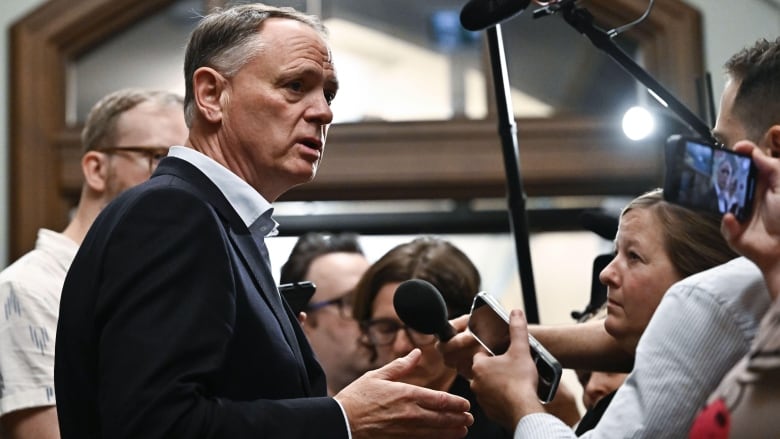 Liberal member of Parliament David McGuinty, Chair of the National Security and Intelligence Committee of Parliamentarians, responds to questions from reporters before heading into a meeting of the Liberal Caucus in Ottawa, on Wednesday, June 5, 2024.