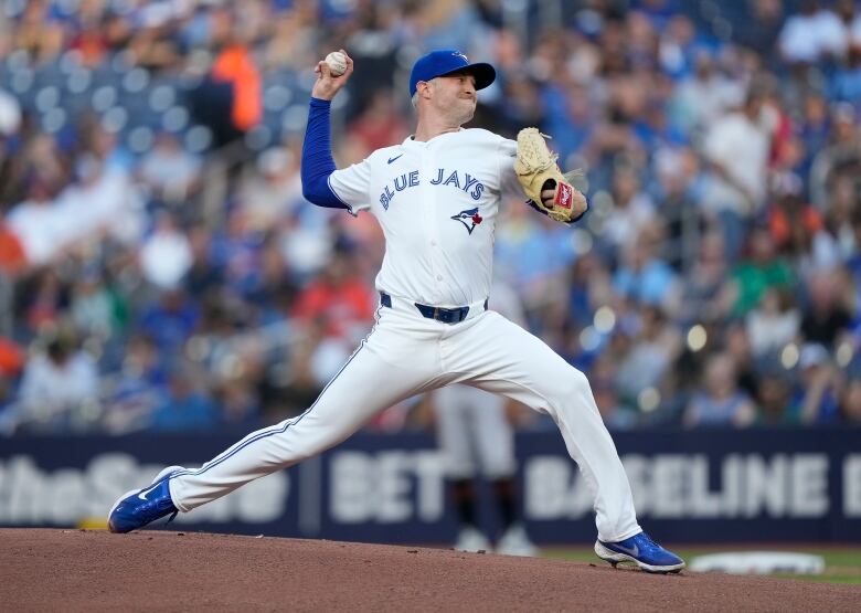 Toronto Blue Jays pitcher Trevor Bauer is seen throwing toward home plate during a June 4 game against the Baltimore Orioles at the Rogers Centre.