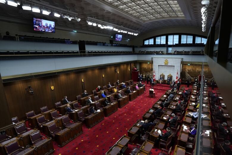 The Senate has passed a government bill that would ban the use of replacement workers during a legal strike in a federally regulated workplace and it is now set to become law. An overall view of the Senate is shown during the Throne Speech in Ottawa, Tuesday, Nov. 23, 2021.