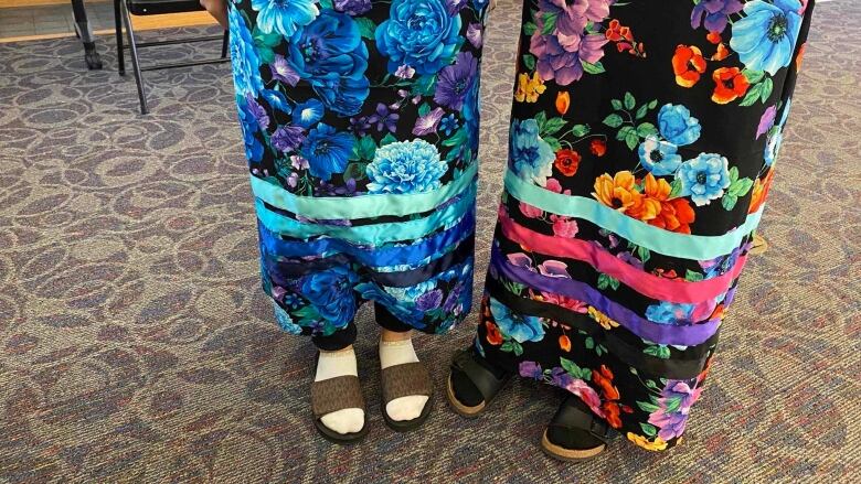 Ribbon skirts with floral patterns.