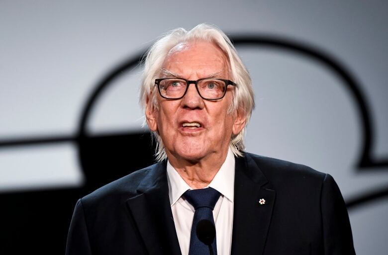 A grey-haired man in a suit is seen during a photo op.