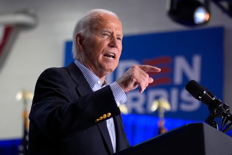 U.S. President Joe Biden is seen speaking at a campaign rally in Madison, Wis., on Friday.