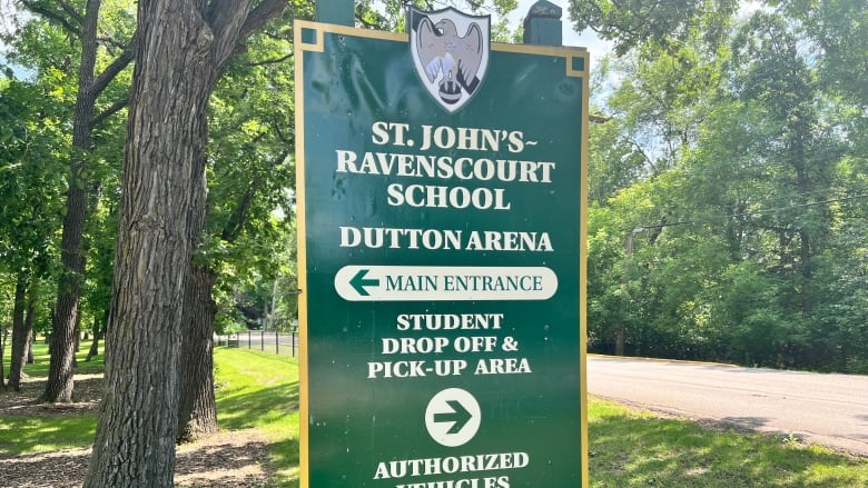 A sign for the school indicated pick-up and dropoff areas.