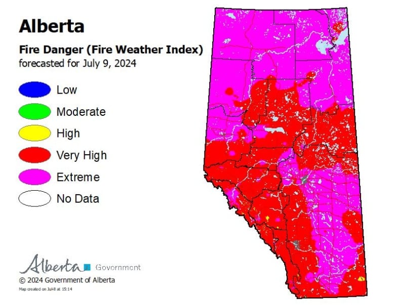 A graphic of Alberta coloured red and pink. 