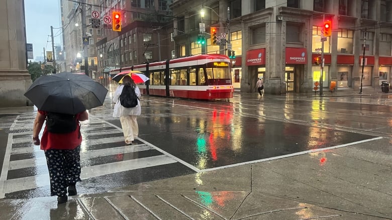 people walking during rainy day Toronto