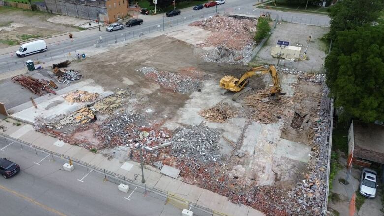 The site where nine buildings in the village's downtown have been torn down following a gas explosion in the summer of 2021.