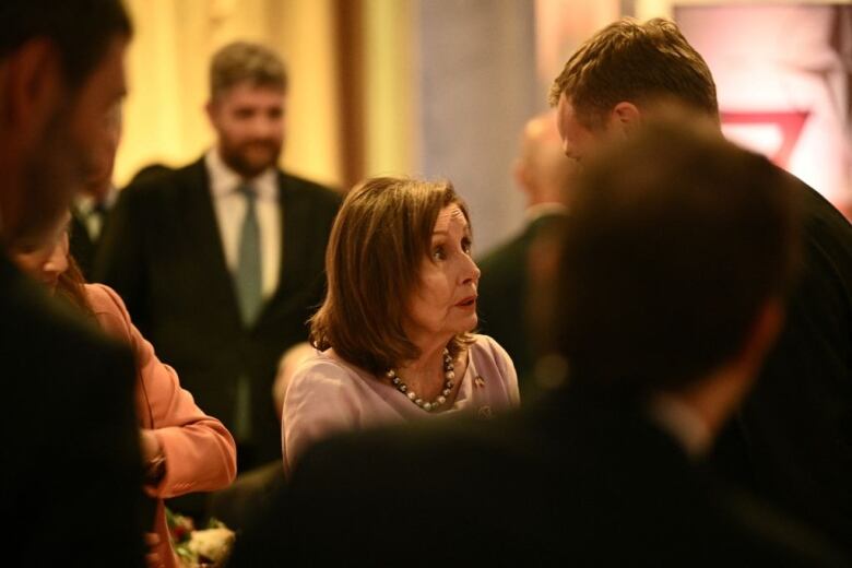 Former U.S. House speaker Nancy Pelosi at a dinner with NATO foreign ministers in Washington, D.C.