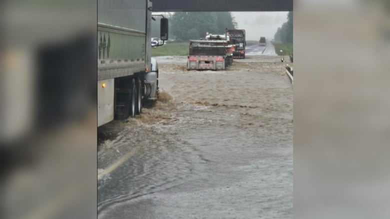 Provincial police shared this photo of flooding on Highway 402 on Tuesday.