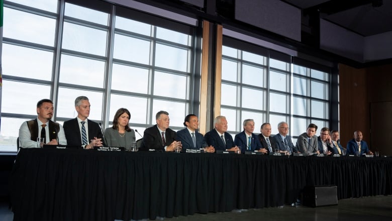 Canada's premiers hold a press conference to close the Council of the Federation meetings in Halifax on Wednesday, July 17, 2024. 