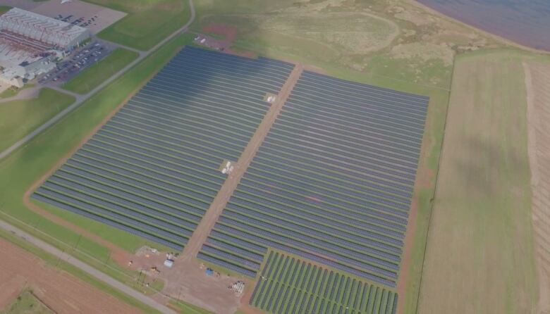 An aerial view of the Slemon Park Microgrid solar farm.