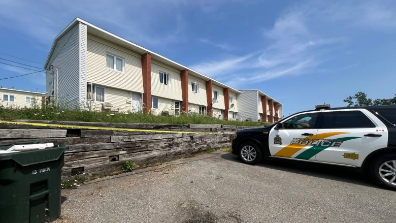 A police cruiser was stationed outside an apartment complex on MacAulay's Lane in Sydney on Wednesday afternoon. 