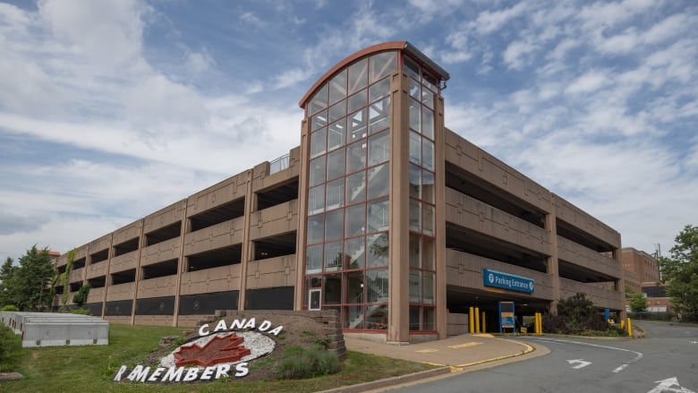 A multi-storey brown parking garage.