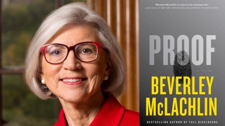 A white woman with a grey bob and glasses smiles into the camera. A book cover shows a fingerprint in black and white. 