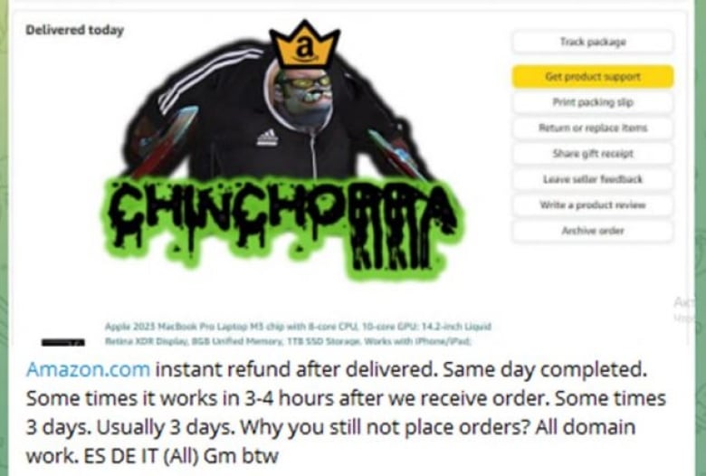 An image of a monster with a crown claiming refunds from Amazon.