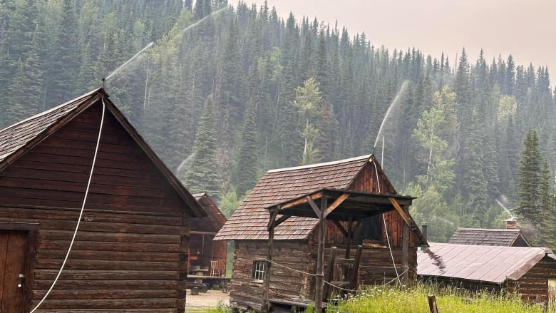 Sprinklers on wooden buildings.