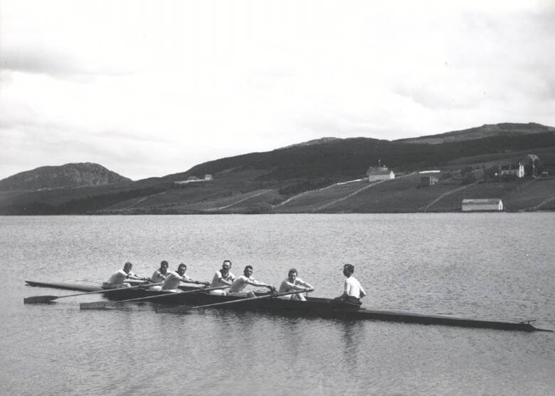 Crew rowing on Quidi Vidi Lake, year unknown.