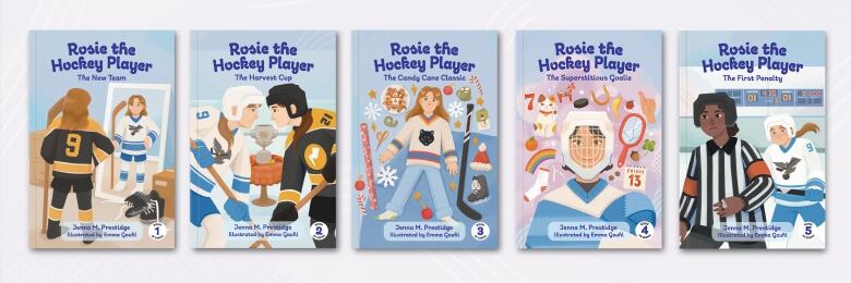 Three children's book covers from the series Rosie the Hockey Player