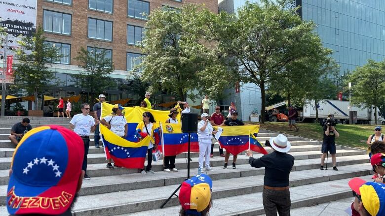 Venezuelan Montrealers and others protesting at Place Des Arts