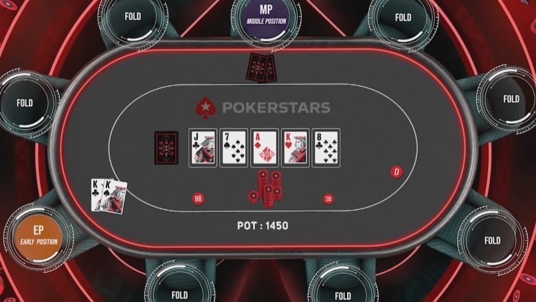 Still image from video of an online poker table.  