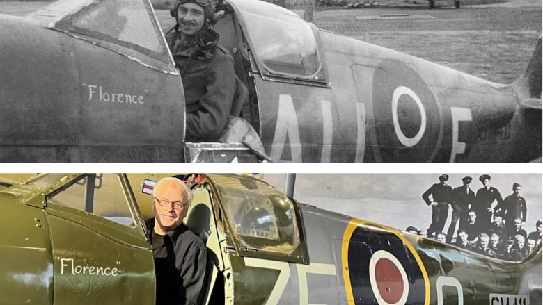 Two photos, taken more than eight decades apart, show a father and son sitting in the same Spitfire plane that father Ed Mann flew in the Second World War.