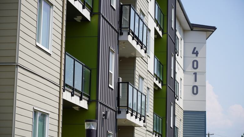 Balconies on a four-storey apartment building. 