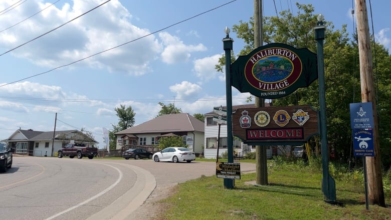 A welcome sign is pictured for Haliburton Village.