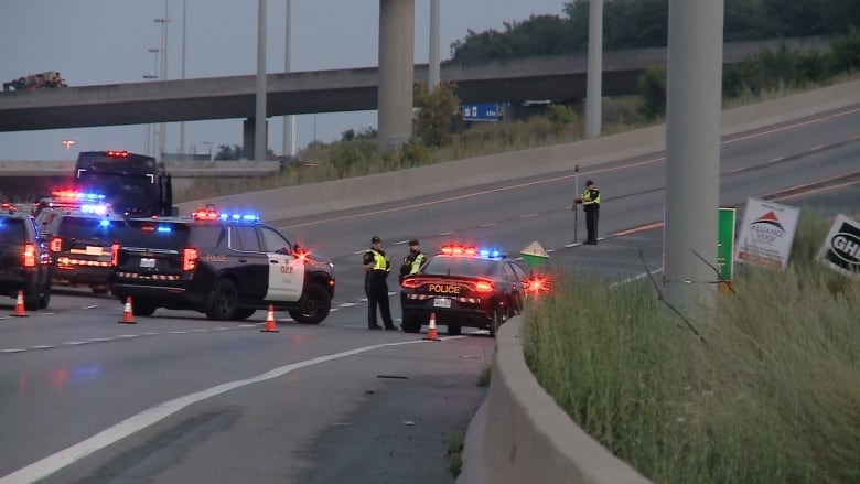 OPP cruisers blocking a highway ramp.