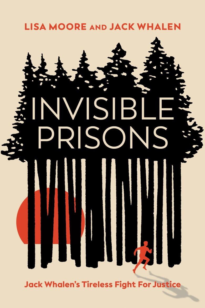 A book cover shows an illustration of black trees in front of a red sun with a red person sunning