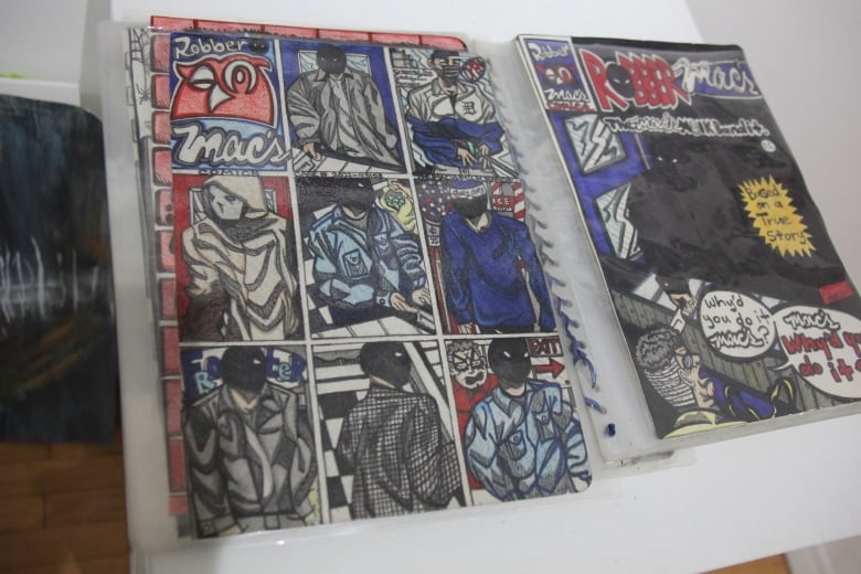 Homemade comic books showing a convenience store robber.