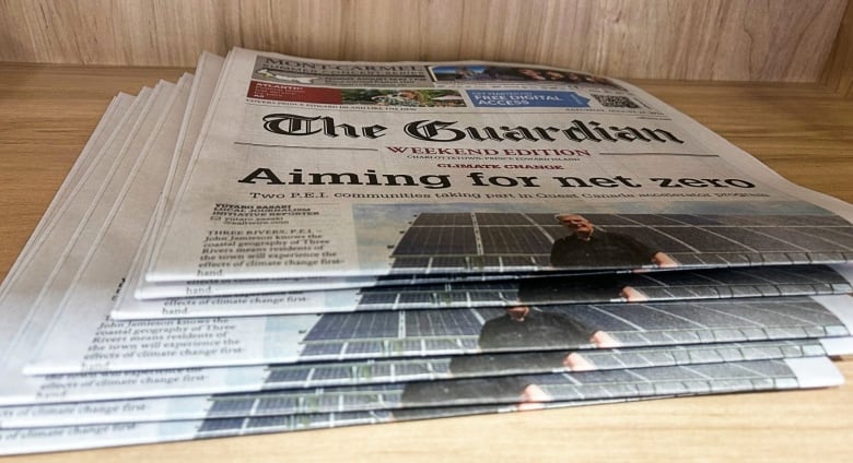 Stack of newspapers.