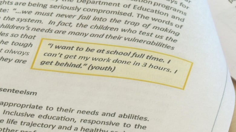 The document published by P.E.I.'s Child and Youth Advocate has quotes from youth who have been removed from school.