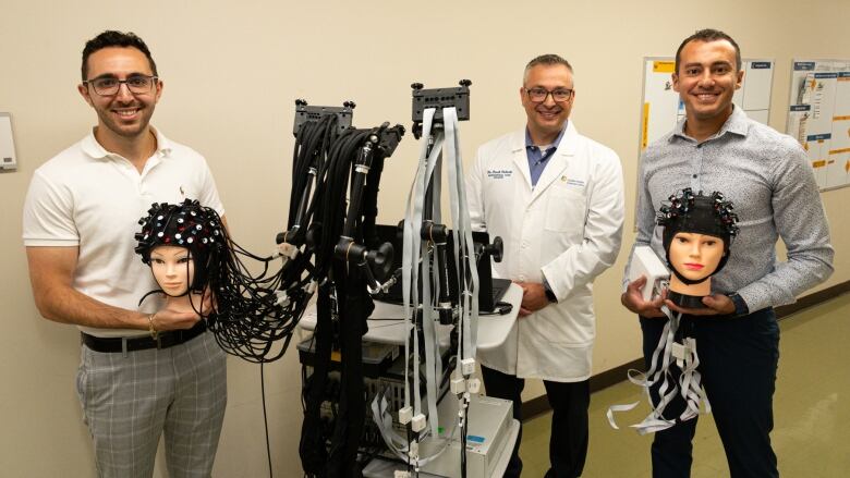 Dr. Karnig Kazazian, Dr. Derek Debicki, and Dr. Androu Abdalmalak at University Hospital in London, Ont. on Sept. 4, 2024.