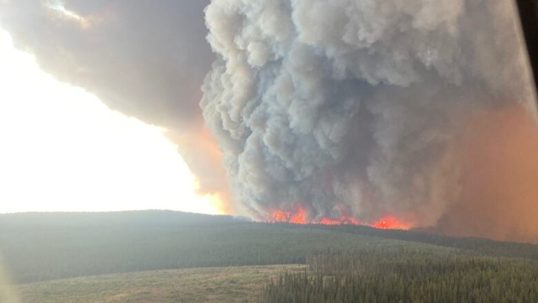 Aerial view of a massive wildfire.