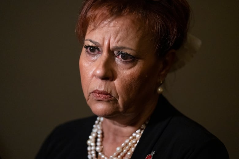 Alexandra Mends, Member of Parliament for BrossardSaint-Lambert, speaks to reporters during the Liberal summer caucus retreat in St. Andrews, N.B. on Monday, September 12, 2022.