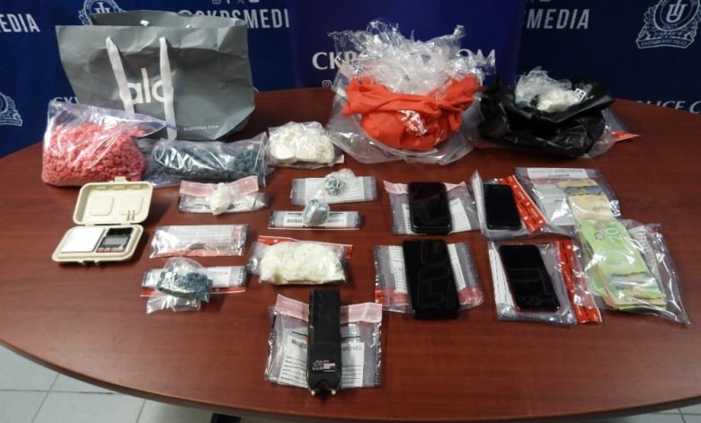 Chatham-Kent police display drugs they say were recovered from a vehicle and home in Blenheim, Ont., on Sep. 5, 2024.