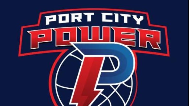 The logo of the Saint John Port City Power basketball team on a blue background.