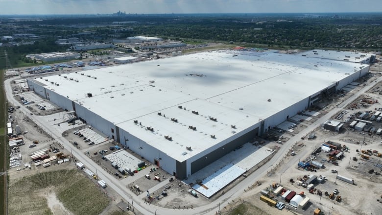 Aerial view of NextStar Energy EV battery plant Windsor, Ont. site in June 2024.