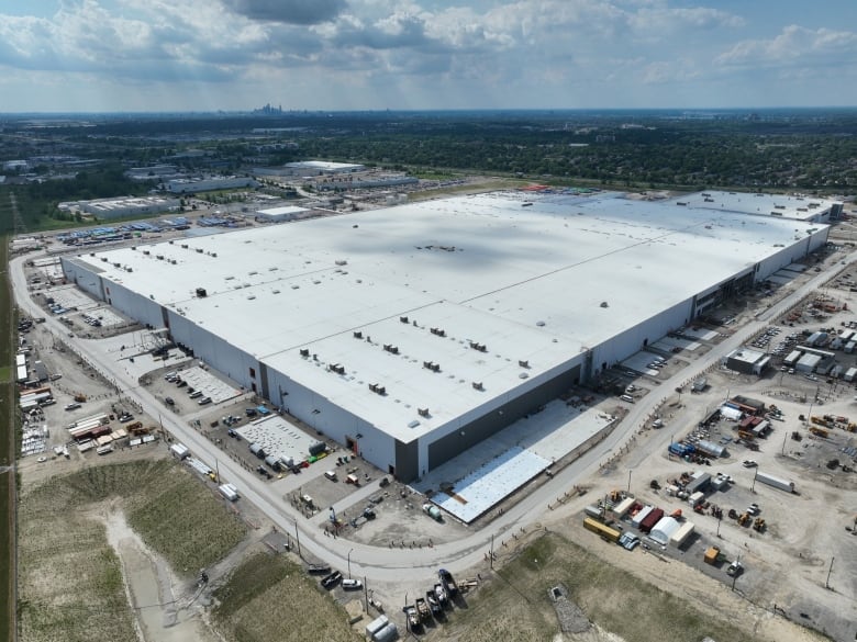 Aerial view of NextStar Energy EV battery plant Windsor, Ont. site in June 2024.