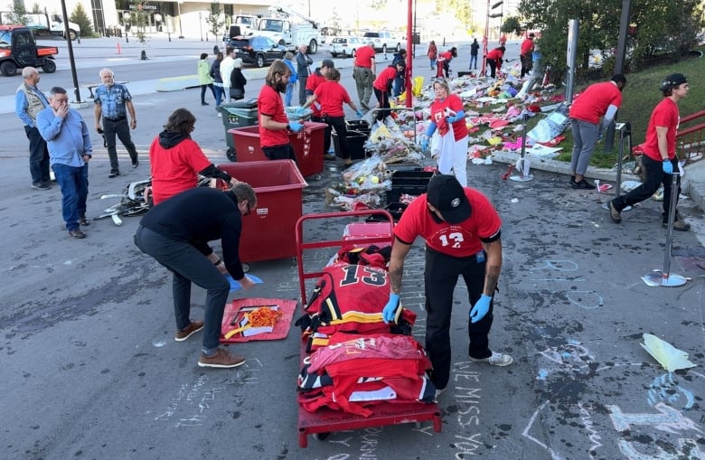 A memorial outside the Saddledome to honour former Calgary Flames star Johnny Gaudreau was dismantled on Monday as a 13-day observance to honour him and his brother came to an end.