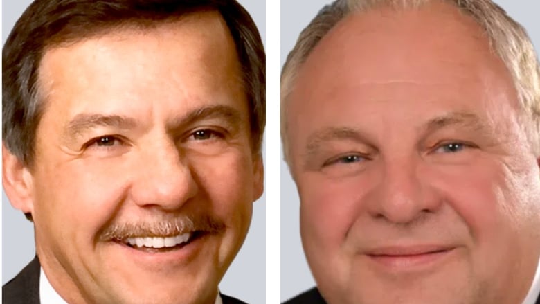 A side-by-side image of two man in suits.