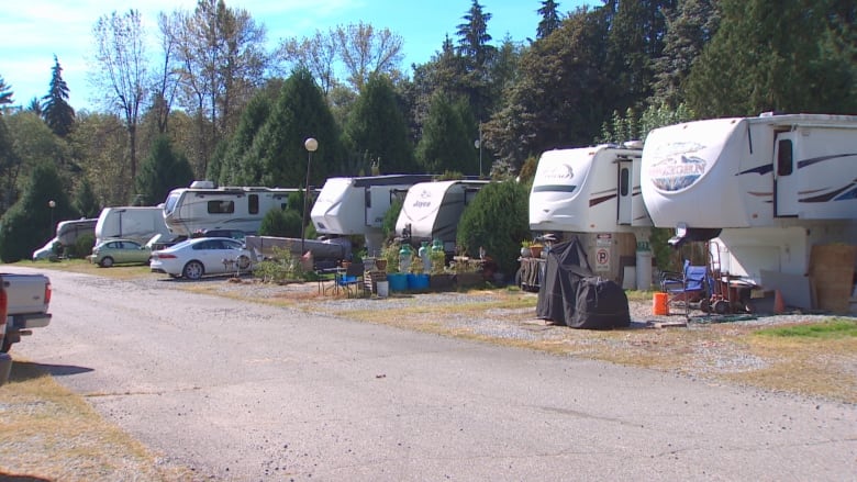 Mobile homes parked in an RV camp.