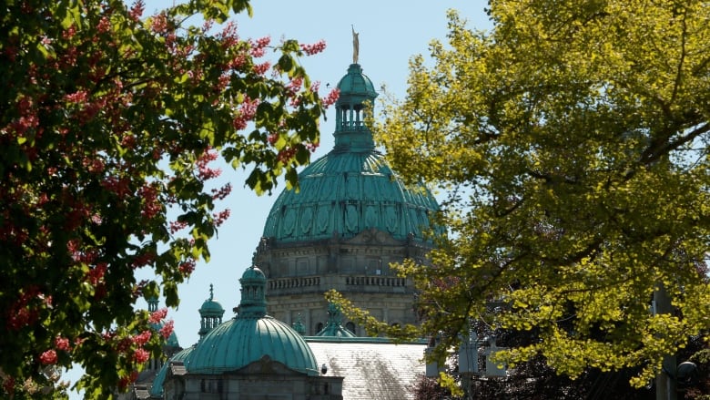 The green-topped B.C. legislature building